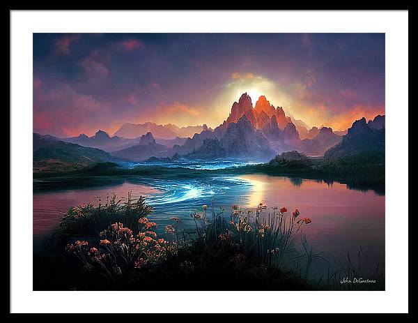 River Mountain Landscape - Framed Print