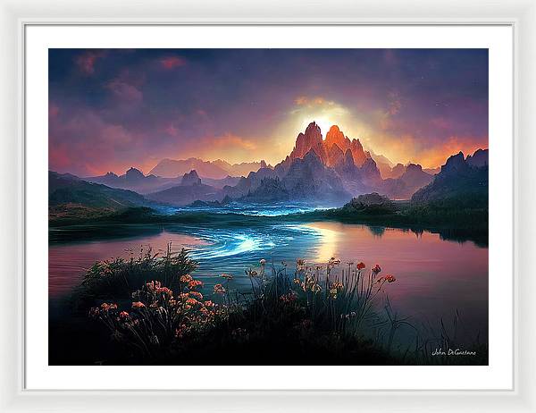 River Mountain Landscape - Framed Print
